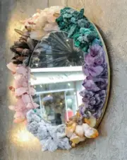 15" Inch Wall Hanging Mirror with Agate Stone Bathroom Mirror Living Room Decors