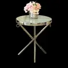 Alaz Stainless Steel Side Table W/ White Tempered Glass