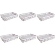 6x LVD Utility Willow Tray Basket Storage Decor w/Glass Rectangle 20x10cm White