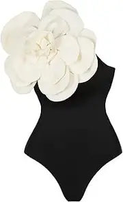 [Muangan] Ruffle Bandeau Bikini Conjoined Body Swimsuit for Women 3D Flower Swimsuit for Daily Use Basketball Shorts