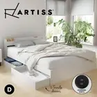 Artiss Wooden Bed Frame Double Size Mattress Base wtih Charging Ports 2 Storage