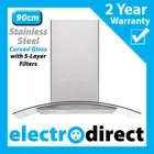 BRILCON 90cm Curved Glass Stainless Steel Canopy Rangehood 900mm with LED