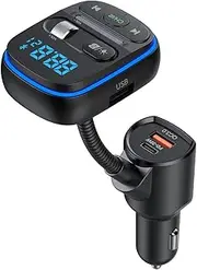 Bluetooth Car Fm Transmitter,BexiHi Wireless Bluetooth 5.0 Car Radio Adapter Receiver Car Kit with 7 Color Light,QC PD3.0 30W Fast Charge,Siri Voice Assistant,Handsfree Call,Bass