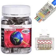 PETECHTOOL RJ45 23AWG Cat6a Cat6 Connector Gold Plated 8P8C Pass Through...