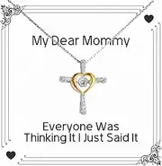 Mommy Gifts For Mother, Everyone Was Thinking It I Just Said It, Unique Mommy Cross Dancing Necklace, Jewelry From Son Daughter, Mothers Day, Gifts for Mom, Mom Necklaces, Cross Necklaces, Dancing, Sterling Silver, Cubic Zirconia