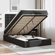 Generic Ottoman Bed with Mattress & LEDs Black King Single Faux Leather,3313877