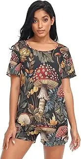 [RPLIFE] Vintage Mushrooms Lants Pajamas Set for Women, Matching Pajama Sets, Vintage Mushrooms Lants, X-Large