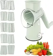 Rotary Cheese Grater Manual Cheese Shredder with 10 Replaceable Stainless Blades and Strong Suction Base Easy to Use Clean Vegetable Cutter Kitchen Mandoline Vegetable Slicer