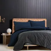 Amsons Pure Cotton Grey Black Blue Stripes King Bedspread Set