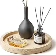 WORHE Vanity Tray for Bathroom, Dresser, Counter, Home Decor Travertine Round Decorative Tray for Candles, Perfumes, Jewelry, Plants Natural Stone Organiser Dish(WH019)