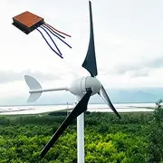 800W / 1000W / 1200W Wind Turbine 12V / 24V / 48V Horizontal Axis Wind Generator with MPPT Controller and 3 Black Blades, Pure Copper Core Generator for Home, Street, Garden,1000w,48V