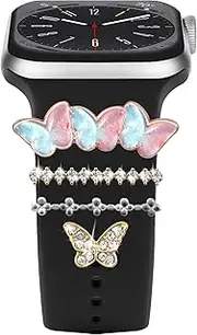 Charms for Apple Watch Band Charm Women Girls Series 10/9/ultra 2/SE 2nd/8/ultra/7/SE/6/5/4/3/2/1,Diamond Jewelry Decorative Ring Loops Bling Ornament,galaxy watch 7/FE/6/5/pro/4 Silicone/Leather Band iwatch Accessories