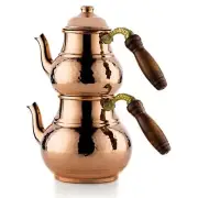 Turkish Copper Teapot Set for Stovetop, Handmade Copper Double Tea Maker, 2.9 qt