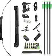 58" Folding Bow Portable Survival Bow with Carbon Arrows 35 Lbs Takedown Straight Bow Right/Left Handed Longbow for Hunting Target