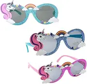 [Healeved] 3pcs Cartoon Unicorn Party Glasses Funny Costume Props for Birthday Dress Up Durable Eyewear for Festivals Outdoor Activities and Events Pink Dark Blue Light Blue Random Color