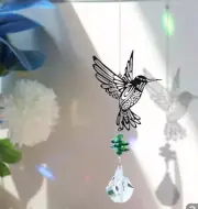Green Crystal Suncatcher Prism Glass Hummingbird Wind Chimes with silver bali
