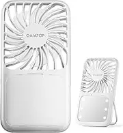Gaiatop Portable Handheld Fan, Folding Stand for Desktop, 3 Speed LED Makeup Mirror with Light, Rechargeable Mini Personal Fans Small Travel Essentials Gifts for Women Girls White