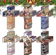 Christmas Nativity Scene Ornaments | 24X Wooden Nativity Craft Decor - Religious Nativity Tree Keepsake, Christmas Tree Decorations with Rope for Christmas Tree