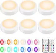 Remote Control LED Puck Lights, Color Changing, Battery Operated, 6 Pack