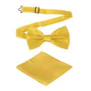 Bow Tie for Men, Adjustable Bow Ties with Pocket Square(Dark Gold)
