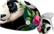 [YTYVAGT] 2-Pc,Gourd-Shaped Working Cap,Fisherman Hat with Buttons and Cotton Sweatband,Animal Panda Bear Plant Flower Pattern