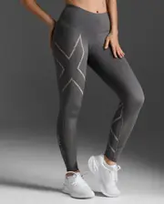 Light Speed Mid-Rise Compression Tights, 2XU, XS, Jupiter/Carbon Reflective, Female