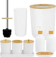 10 Pcs Bathroom Accessory Set Enduring Soap Dispenser and Toothbrush Holder Set Vanity Tray Toilet Brush Cotton Swab Box Premium Bathroom Set Black/White Bathroom Set for Bathroom Hotel (White)