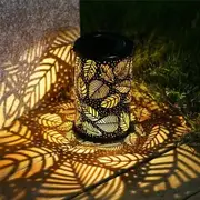 Hanging LED Solar Light Wrought Iron Hollow Leaf Lantern Garden Lawn Yard Table Decorative Outdoor Lamp