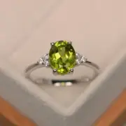 Natural peridot ring cocktail ring oval cut green gemstone ring August birthston