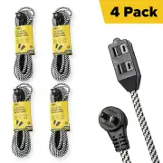 12 ft Extension Cord with 3-Outlet Flat Plug Extension Power Cord，4 Pack