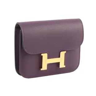 HERMES Constance Slim Evercolor皮 金釦短夾(黑醋栗/皇家藍) H082501CCAJ