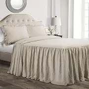 [Lush Decor] Ruffle Skirt Bedspread 3 Piece Set, King, Neutral - Beige King Bedding - Ruffled Bedspread - Vintage Farmhouse Decor