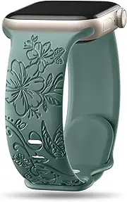 Maledan Floral Engraved Bands for Apple Watch Band 40mm 41mm 38mm 45mm 44mm 42mm 46mm 49mm Women, Soft Breathable Silicone Sport Bracelet for Apple Smart Watch Series 10 9 8 7 6 5 4 3 2 1 SE Ultra