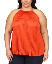 Michael Michael Kors Women's Red Striped Pleated Chain-Neck Top Plus Size 3X