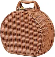 [AZIDWERYQ] Wicker Picnic Basket 9x8x4 Inch Round Vine Weaving Storage Handbag with Handle & Lock Rattan Storage Box for Travel, Photography, Brown
