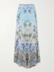 [Camilla] Camilla - Al Manial Palace Embellished Printed Silk-crepon Wide Leg Pants - Blue - x small x small Blue