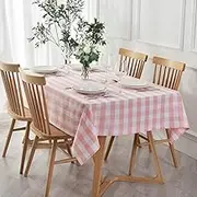 Rectangle Checkered Tablecloth Waterproof Spillproof Wrinkle Resistant Buffalo Plaid Heavy Weight Table Cloth Gingham Table Cover for Outdoor and Indoor Use (Pink and White, 152 x 213cm)