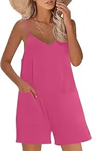 Gracyoga Women's Summer Casual Sleeveless Rompers 2025 Loose Spaghetti Strap Short Jumpsuits Overalls with Pockets