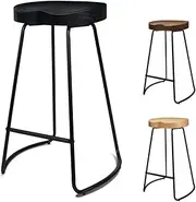 [ALFORDSON] Set of 2 Bar Stools 75cm Light Wood Tractor Dining Chairs with Floor Protector Retro Kitchen Vintage Barstools with Wooden Seat for Home Bar Dining Room Black