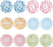12 Pieces Thickened Shower Caps Combo Pack Waterproof Reusable Plastic Bath Caps Beauty Salon Spa Shower Caps Lace Elastic Band Bath Hair Hat suitable for Women Ladies fit for Home and Travel