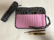 Handmade Calico Flowers Quilted crochet hook holder cotton fabric