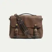 Bleu de Chauffe Postman Bag Éclair S Coffee Waxed Stonewashed Leather Messenger