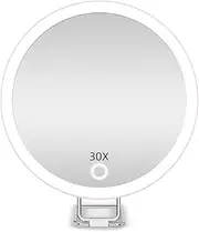 Goodliest Lighted Makeup Mirror, 10/20/30X Magnifying Mirror with Suction Cup, Vanity Mirror with 3 Colors & Rechargeable 1200mAh Battery, Brightness Adjustable, Portable Wall Hanging Handheld Deskt