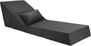 Luxsuite Folding Sofa Bed Convertible Chair Floor Couch & Sleeping Mattress Memory Foam Foldable Sleeper with Pillow for Dorm Guest Room Home Office Apartment Upstairs Loft Dark Grey