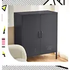 Buffet Sideboard Locker Metal Storage Adjustable Shelf Organizer Cabinet Black