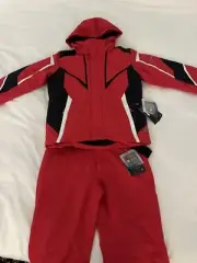 $300 Karbon Kids 2 Piece Snow Ski Suit Set Size 12 Coat Jacket Pants Bibs Red