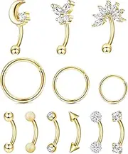 [Kakonia] 12pcs 16G Rook Piercing Jewelry Eyebrow Rings Stainless Steel Belly Lip Ring Cartilage Hoop Rook Daith Earrings Tragus CZ Body Piercing Curved Barbell
