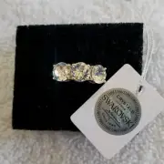 Swarovski White Crystal Three Stone Ring Size 9 Sterling Silver