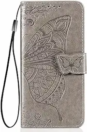 [YukeTop] Case for Oppo A96 5G, PU Leather Flip Folio Wallet Cover, with Card Slots, Case Cover for Oppo A96 5G.(Grey)
