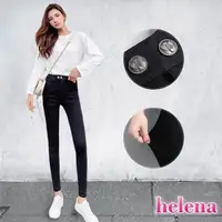 在飛比找momo購物網優惠-【HELENA】韓版超顯瘦大彈性黑褲 顯瘦長褲 橫雙扣牛仔褲